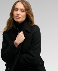 Superdry Dwurzędowy płaszcz z mieszanki wełny – Slim Fit. Czarne płaszcze Superdry, bez wzorów, z materiału, militarne, bez kaptura. Za 1,248.80 zł.