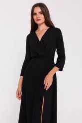 Elegancka sukienka rozkloszowana kopertowy dekolt czarna. Czarne sukienki Stylove, xl, bez wzorów, z elastanu, eleganckie, bez kołnierzyka, bez ramiączek, dopasowane. Za 359.00 zł.