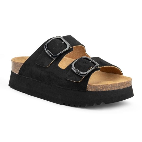 Klapki damskie Scholl Lucie Suede. Czarne klapki Scholl, bez wzorów, z materiału, klasyczne, bez obcasa, bez zapięcia. Za 339.99 zł.