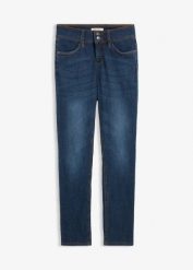 Jeansy o kroju slim fit, high-waist, z wygodnym stretchem. Niebieskie jeansy bonprix, bez wzorów, z jeansu, z podwyższonym stanem. Za 114.99 zł.