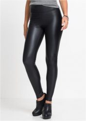 Legginsy ze sztucznej skóry z połyskującą powłoką. Czarne legginsy bonprix, bez wzorów, ze skóry. Za 99.99 zł.