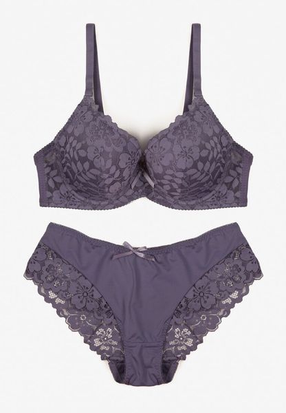 Fioletowy Koronkowy Komplet Majtki Figi i Biustonosz Eziselle. Fioletowe figi Renee, bez wzorów, z jeansu. Za 39.99 zł.