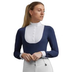 Koszula jeździecka konkursowa damska z długim rękawem Premier Equine Navarra. Niebieskie koszule PREMIER EQUINE, l, bez wzorów, z tkaniny, eleganckie, bez kołnierzyka, bez ramiączek. Za 447.50 zł.