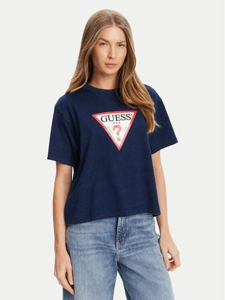 Guess Jeans T-Shirt W5GI20 KCTG1 Granatowy Regular Fit. Niebieskie t-shirty Guess Jeans, m, z aplikacjami, z bawełny, bez kołnierzyka, bez ramiączek. Za 99.99 zł.