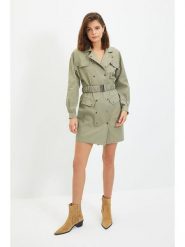 Trendyol Sukienka w kolorze khaki rozmiar: 38. Brązowe sukienki Trendyol, na co dzień, bez wzorów, z tkaniny, bez kołnierzyka, bez ramiączek, mini, proste. Za 117.99 zł.