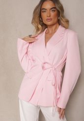 Różowa Marynarka Ozdobiona Wiązaniem z Boku Lunorisa. Czerwone marynarki i żakiety Renee, l, bez wzorów, eleganckie, bez ramiączek. W wyprzedaży za 107.99 zł.