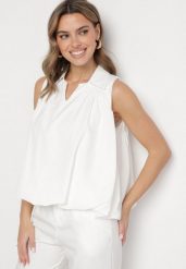 Biała Bluza Rozkloszowana Oversize z Kołnierzykiem Eridwen. Białe bluzy Born2be, m, bez wzorów, bez kaptura. Za 79.99 zł.