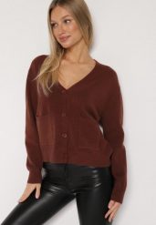 Brązowy Rozpinany Kardigan z Dodatkiem Kaszmiru Vetirira. Brązowe swetry Born2be, bez wzorów, z jeansu, klasyczne, bez ramiączek. Za 109.99 zł.