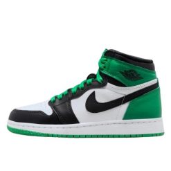 Buty do chodzenia dla dorosłych Air Jordan 1 High OG Lucky Green. Białe buty treningowe Jordan, bez wzorów, z gumy, bez zapięcia, tenisowe. Za 988.48 zł.