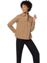 WITT WEIDEN Bluzka dżinsowa w kolorze jasnobrązowym rozmiar: 52. Brązowe bluzki WITT WEIDEN, bez wzorów, bez kołnierzyka, bez ramiączek. Za 39.99 zł.