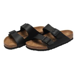 Skórzane Sandały Unisex Dla Dorosłych Arizona. Czarne sandały Birkenstock, bez wzorów, z gumy, z otwartym noskiem, bez obcasa, bez zapięcia. Za 526.99 zł.