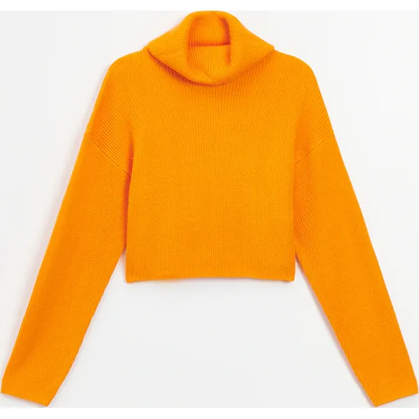 Sweter z golfem o krótszym kroju pomarańczowy - Pomarańczowy. Brązowe swetry House, l, bez wzorów, bez ramiączek. Za 79.99 zł.
