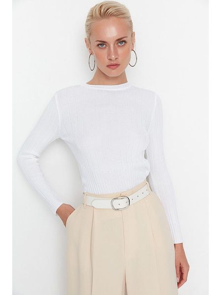 Trendyol Sweter w kolorze kremowym rozmiar: L. Brązowe swetry Trendyol, l, bez wzorów, prążkowane, bez ramiączek. Za 69.91 zł.