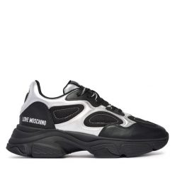 Sneakersy LOVE MOSCHINO. Czarne botki Love Moschino, bez wzorów, bez obcasa, na płaskiej podeszwie, bez zapięcia. Za 949.99 zł.