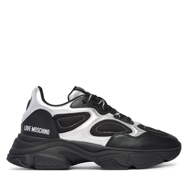 Sneakersy LOVE MOSCHINO. Czarne botki Love Moschino, bez wzorów, bez obcasa, na płaskiej podeszwie, bez zapięcia. Za 949.99 zł.