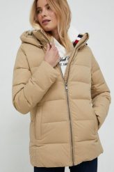 Tommy Hilfiger kurtka puchowa damska kolor beżowy zimowa. Brązowe kurtki Tommy Hilfiger, na zimę, l, bez wzorów, z polaru, bez kaptura. Za 1,399.90 zł.