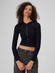 4F Bluza bezszwowa slim z kapturem damska - czarna M/L. Czarne bluzy z kapturem 4f, l, bez wzorów, z kapturem, na fitness i siłownię. Za 169.99 zł.