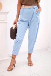 Spodnie Summer Punto z zapięciem na nogawkach niebieskie. Niebieskie spodnie materiałowe KESI, bez wzorów, z bawełny, eleganckie. Za 204.91 zł.