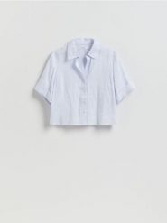 Lniana koszula - jasnoniebieski. Niebieskie koszule Reserved, l, bez wzorów, bez kołnierzyka, bez ramiączek. Za 129.99 zł.