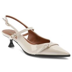 Beżowe Czółenka Gioseppe Eleganckie Lakierowane Obuwie Damskie. Brązowe czółenka Hot Potatoes by Gioseppo, z aplikacjami, z lakierowanej skóry, eleganckie, bez obcasa, na obcasie, bez zapięcia. Za 246.99 zł.
