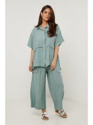 Lin Passion Lniana koszula w kolorze zielonym rozmiar: 40/42. Zielone koszule Lin Passion, bez wzorów, ze lnu, klasyczne, bez kołnierzyka, bez ramiączek. Za 143.99 zł.