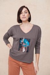 Sweter Damski Tursjan Dł. Ręk BS Czekolada Melanż. Swetry blue shadow, z aplikacjami, z bawełny, bez ramiączek. Za 229.90 zł.