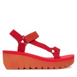 Sandały Fly London. Czerwone sandały Fly London, bez wzorów, bez obcasa, na koturnie, bez zapięcia. Za 463.99 zł.
