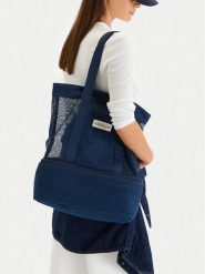 Guess Jeans Torebka CWBEO-GUESS-M-004-09 Granatowy. Niebieskie shopper bag Guess Jeans, z aplikacjami, z jeansu, bez dodatków. Za 189.99 zł.