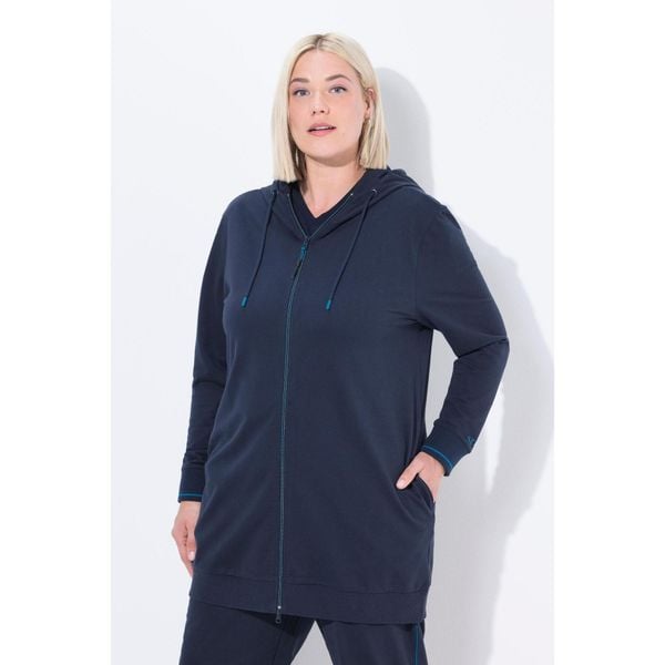 Damskie Bluza dresowa ozdobna lamówka oversize kaptur. Niebieskie bluzy Ulla Popken, plus size, bez wzorów, z bawełny, bez kaptura. Za 239.99 zł.