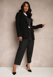 Czarne Spodnie o Garniturowym Fasonie High Waist Relessa. Czarne jeansy Renee, l, bez wzorów, z jeansu, biznesowe, z podwyższonym stanem. W wyprzedaży za 107.99 zł.