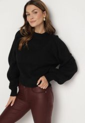 Czarny Sweter Półgolf z Wiskozą i Ozdobnym Splotem na Rękawach Sinovira. Czarne swetry Born2be, na zimę, bez wzorów, z wiskozy, bez ramiączek. W wyprzedaży za 101.99 zł.