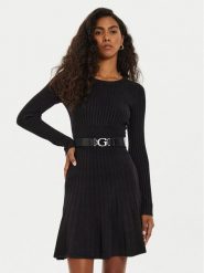 Guess Sukienka dzianinowa W2BK29 Z2YJ2 Czarny Regular Fit. Czarne sukienki Guess, s, z aplikacjami, z dzianiny, bez kołnierzyka, bez ramiączek. Za 399.00 zł.