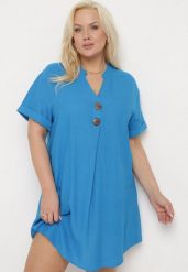 Niebieska Sukienka z Lnem Pudełkowa z Krótkim Rękawem i Guzikami Effienu. Niebieskie sukienki Born2be, na spotkanie biznesowe, l, bez wzorów, z materiału, eleganckie, bez kołnierzyka, bez ramiączek, mini. W wyprzedaży za 84.99 zł.