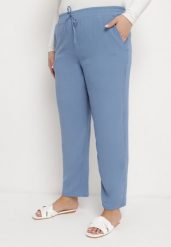 Niebieskie Casualowe Spodnie z Elastyczną Gumką w Pasie z Wsuwanymi Kieszeniami Mousesa. Niebieskie jeansy Born2be, na lato, xl, bez wzorów, z jeansu. Za 79.99 zł.