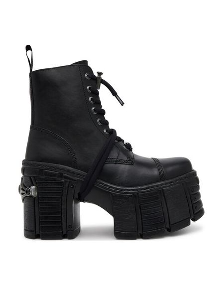 NEW ROCK Botki M-TM001-C4 Czarny. Czarne botki NEW ROCK, bez wzorów, ze skóry, rockowe, bez obcasa, na słupku, bez zapięcia. Za 1,179.00 zł.