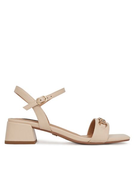 Nine West Sandały R23SS00452 Beżowy. Brązowe sandały Nine West, bez wzorów, z materiału, bez obcasa, na słupku, bez zapięcia. Za 229.99 zł.