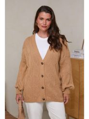 Curvy Lady Kardigan w kolorze jasnobrązowym rozmiar: 44/46. Brązowe swetry Curvy Lady, bez wzorów, ze splotem, klasyczne, bez ramiączek. Za 96.83 zł.