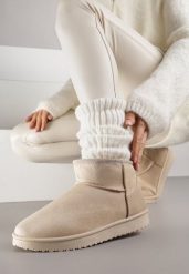 Beżowe Śniegowce z Niską Cholewką Retira. Brązowe śniegowce Renee, bez wzorów, z jeansu, przed kostkę, bez zapięcia. Za 69.99 zł.