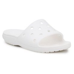 Klapki Crocs Classic Slide 206121-100 białe. Białe klapki bez wzorów, z materiału, sportowe, bez obcasa, bez zapięcia. Za 239.37 zł.