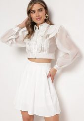 Biała Spódnica z Zakładkami Zapinana na Ukryty z Boku Suwak Ricercara. Białe spódnice Born2be, l, bez wzorów, eleganckie, mini, dopasowane. Za 99.99 zł.