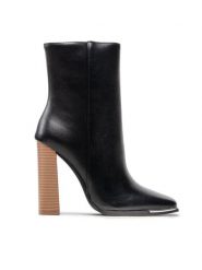 DeeZee Botki ZALXXS220153 Czarny. Czarne botki DeeZee, bez wzorów, ze skóry, bez obcasa, na słupku, bez zapięcia. Za 159.99 zł.