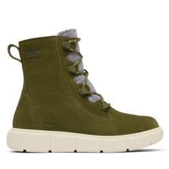 Botki Sorel. Zielone botki Sorel, bez wzorów, bez obcasa, na płaskiej podeszwie, bez zapięcia. Za 519.99 zł.
