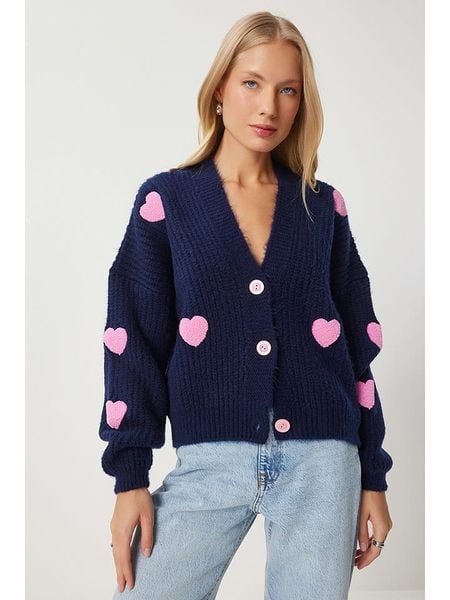 Happiness Istanbul Kardigan w kolorze granatowo-jasnoróżowym rozmiar: onesize. Niebieskie swetry Happiness Istanbul, bez wzorów, ze splotem, bez ramiączek. Za 131.12 zł.