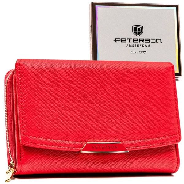 Elegancki portfel damski ze skóry ekologicznej zamykany na zatrzask — Peterson. Portfele Peterson, bez wzorów, ze skóry ekologicznej. Za 54.00 zł.