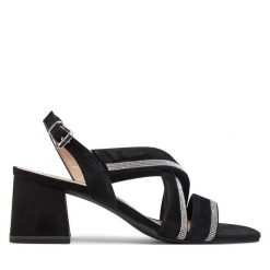 Sandały Caprice. Czarne sandały Caprice, bez wzorów, bez obcasa, na słupku, bez zapięcia. Za 299.99 zł.