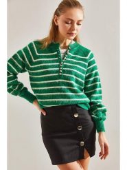 Bianco Lucci Sweter w kolorze zielono-białym rozmiar: onesize. Zielone swetry Bianco Lucci, bez wzorów, bez ramiączek. Za 73.99 zł.