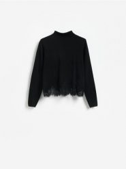 Sweter z lyocellem - czarny. Czarne swetry Reserved, l, bez wzorów, z dzianiny, bez ramiączek. Za 139.99 zł.