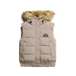 Damska kurtka bez rękawów Superdry Everest. Brązowe kurtki Superdry, na zimę, bez wzorów, z puchu, bez kaptura. Za 488.65 zł.