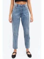 Monki Dżinsy - Tapered fit - w kolorze błękitnym rozmiar: W26. Niebieskie jeansy Monki, z aplikacjami, ze skóry, klasyczne, z podwyższonym stanem. Za 60.99 zł.