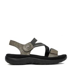 Sandały Rieker. Szare sandały Rieker, bez wzorów, bez obcasa, na płaskiej podeszwie, bez zapięcia. Za 319.99 zł.